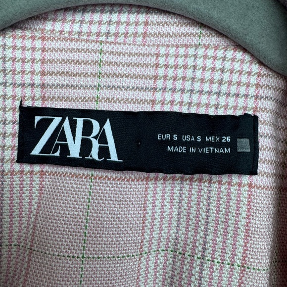 Zara Petal Pink Checkered Plaid Open Front Jacket Blazer Sm Easter Office Pastel - Picture 9 of 15